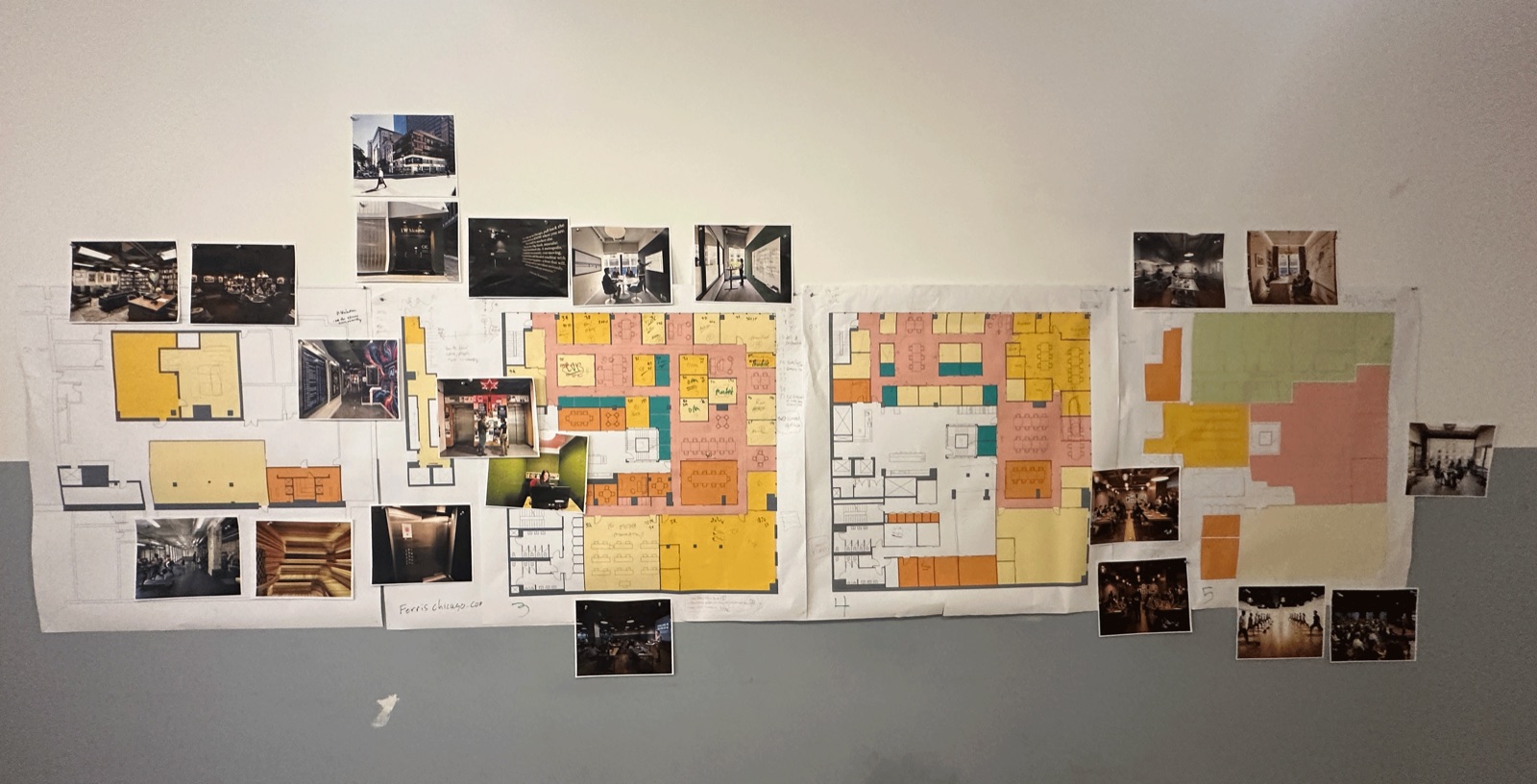 Early concept drawings and planning photos for the Ferris & Co. space