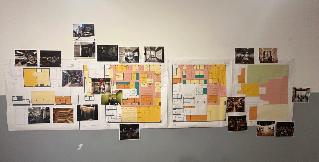 Early concept drawings and planning photos for the space