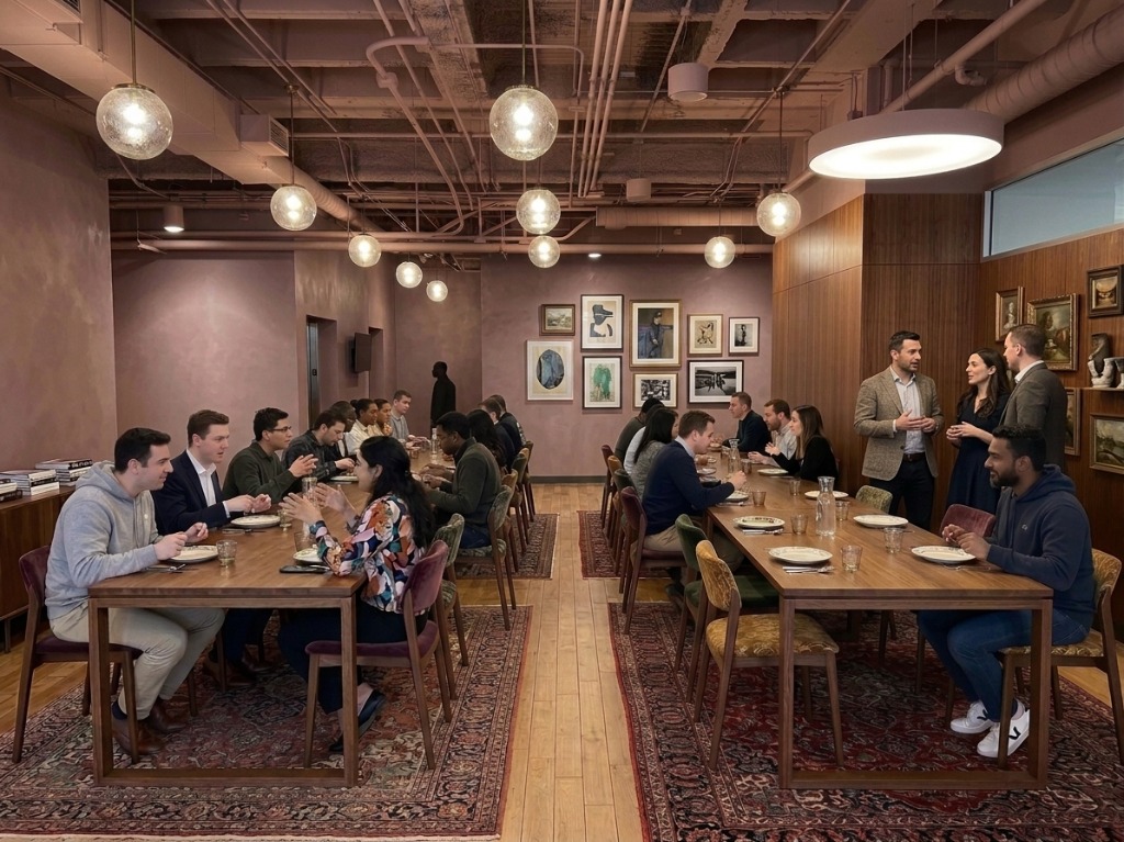 Members over lunch in the dining room at Ferris & Co